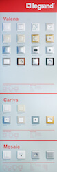 Стенд Legrand. Образцы товаров Valena, Cariva и Mosaic.