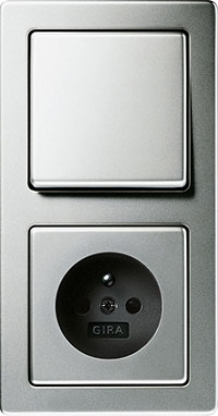 Блок: выключатель и розетка, Gira Edelstahl, Серия 21, Цвет: Сталь