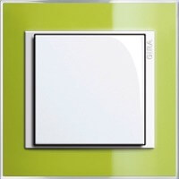 Gira Event Clear. Цвет рамки: Зеленый; Цвет вставки и клавиши: Белый глянцевый