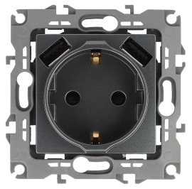 Розетка USB type-A, 3.0А с электрической розеткой
Эра 12,  USB type-A 5V,  двойная,   цвет - графит,  пластмасса,  Б0047846,  12-4109-12,  ЭРА
 - PULSAL.RU