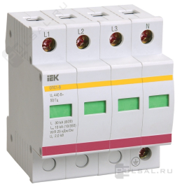 Ограничитель перенапряжения (УЗИП / OVR) ОПС1-B KARAT, 4 полюса, Класс 1, 30 кА, 60 кА, MOP20-4-B, IEK - PULSAL.RU