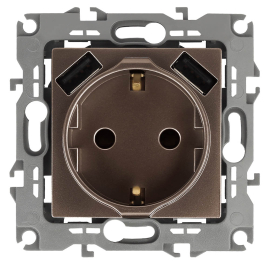 Розетка USB type-A, 3.0А с электрической розеткой
Эра 12,  USB type-A 5V,  двойная,   цвет - бронза,  пластмасса,  Б0047847,  12-4109-13,  ЭРА
 - PULSAL.RU