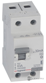 Выключатель дифференциального тока (УЗО) RX³, 2 полюса, 63А,  тип - A, 30 мА402038, Legrand - PULSAL.RU