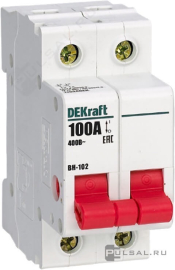Выключатель нагрузки (рубильник) ВН-102, 2 полюса, 100А, 17008DEK, Dekraft - PULSAL.RU