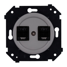 Розетка компьютерная RJ45 Cat.5 (UTP)
Шедель Бриз,  двойная,   цвет - титан матовый,  пластмасса,  B3-302-26M,  Bironi
 - PULSAL.RU