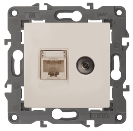 Розетка одиночная TV+RJ45
Elegance,  телевизионная (TV),  одинарная,   цвет - слоновая кость,  пластмасса,  Б0034315,  14-3110-02,  ЭРА
 - PULSAL.RU