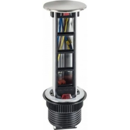 Телеблок на 4 механизма с выключателем нагрузки 
для столов и мебели,  4 поста,   цвет - сталь,  металл,  IP 54,  70334 LUK,  70334,  Экопласт
 - PULSAL.RU