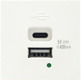 Зарядка USB 4.2A 
Лючки DDSB,  Лючки DFB,  USB type-C 5V,  USB type-A 5V,  двойная,   цвет - белый,  пластмасса,  DUSB4200WCF,  Donel
 - PULSAL.RU