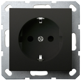 Розетка
G series,  со шторками,  с заземлением,  одинарная,   цвет - черный матовый,  пластмасса,  G5501PB,  Jasmart
 - PULSAL.RU