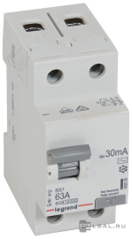 Выключатель дифференциального тока (УЗО) RX³, 2 полюса, 63А,  тип - AC, 30 мА402026, Legrand - PULSAL.RU